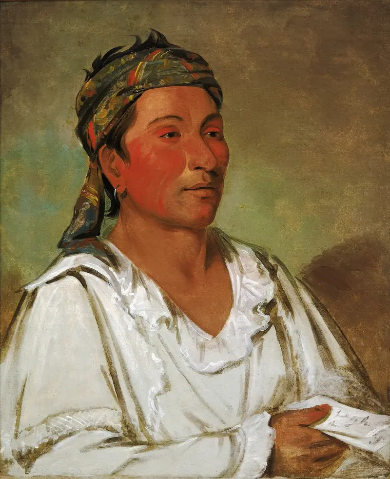 Lay-lóo-ah-pee-ái-shee-kaw, Gräs, buske och blomma, halvciviliserad av George Catlin
