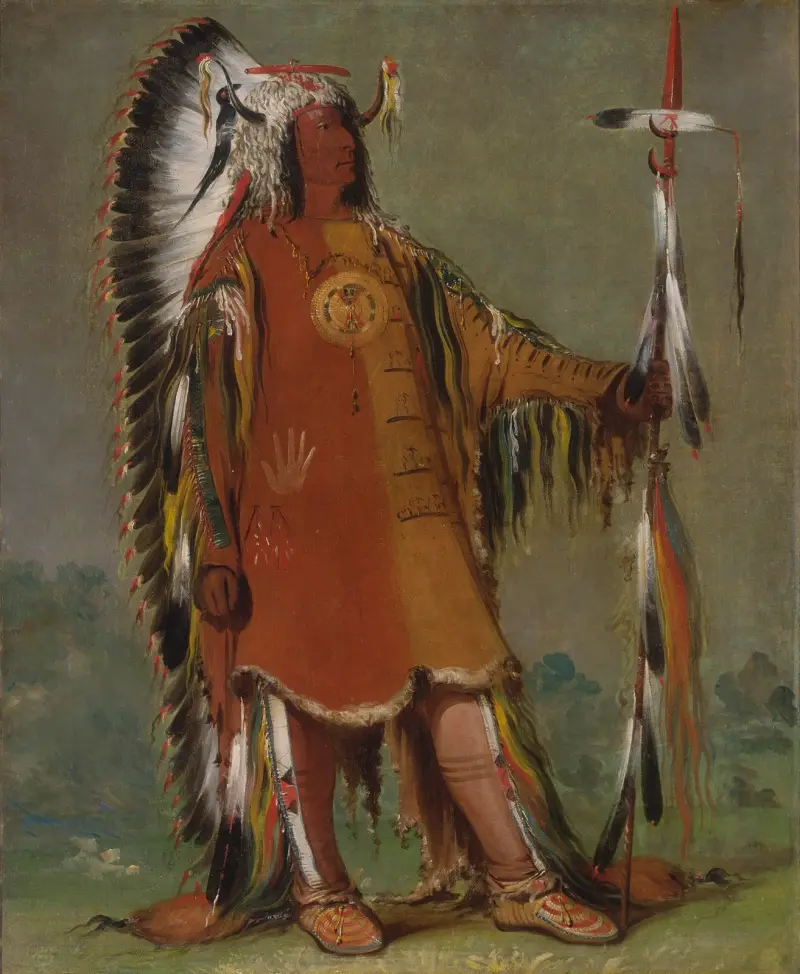Máh-To-Tóh-Pa, Fyra Björnar, andre hövding, i full skrud av George Catlin