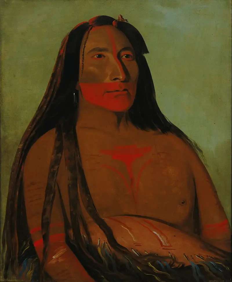 Máh-to-tóh-pa, Four Bears, Second Chief in Mourning av George Catlin