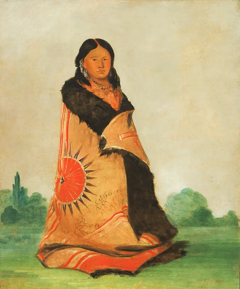 Mong-Shóng-Sha, Bending Willow, Wife of Great Chief av George Catlin