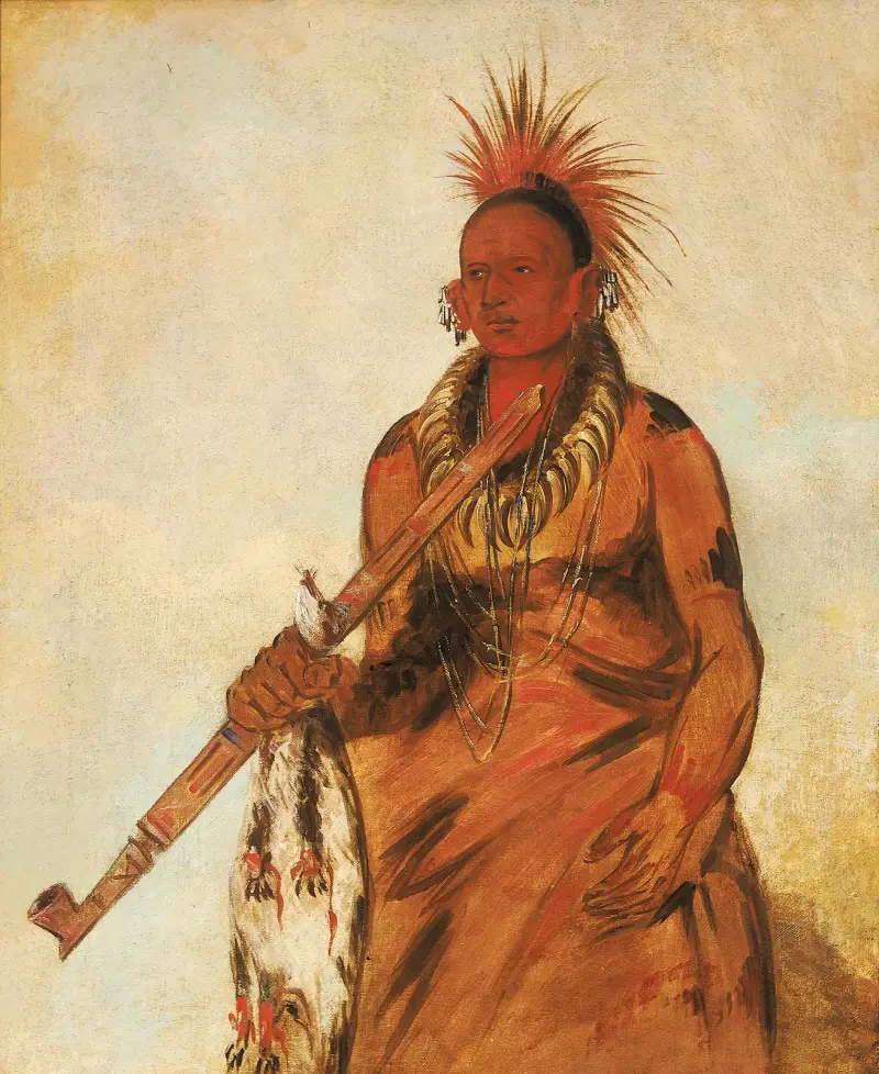 No-o-mún-nee, Walks in the Rain, a Warrior av George Catlin