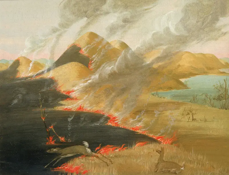 Prairie Bluffs Burning av George Catlin