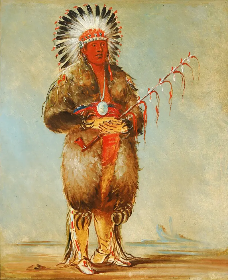 Ráw-No-Way-Wóh-Krah, Loose Pipestem, a Brave av George Catlin