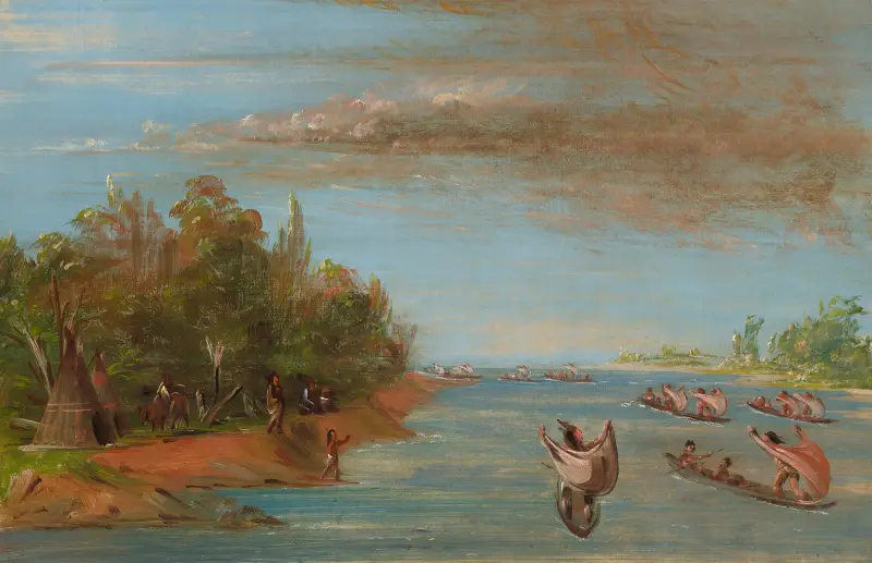 Sac And Fox Sailing In Canoes av George Catlin