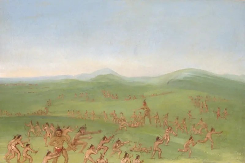 Sham Fight, Mandan Boys av George Catlin