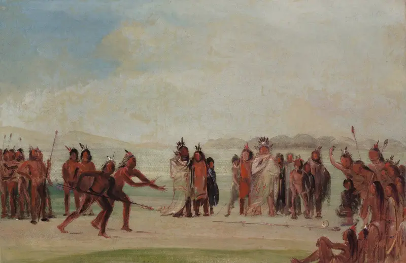 Tchung-Kee, ett mandanspel med ring och stav av George Catlin