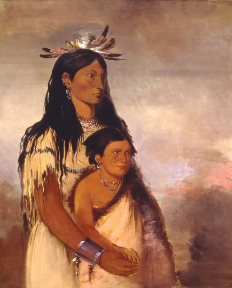 Túnk-aht-óh-ye, Åskan, en pojke, och Wun-pán-to-mee, Vit vessla, en flicka av George Catlin