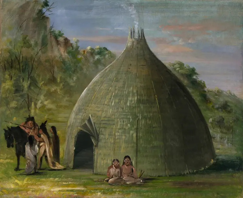 Wichita Lodge, Thatched With Prairie Grass av George Catlin