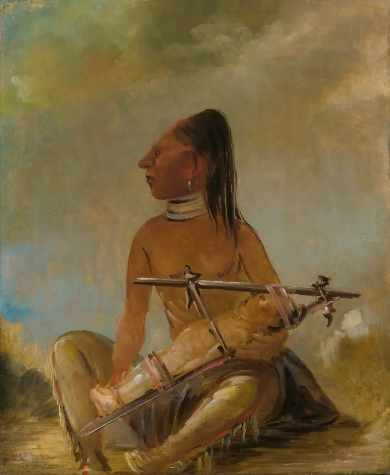 Kvinna och barn, som visar hur barns huvuden plattas till av George Catlin