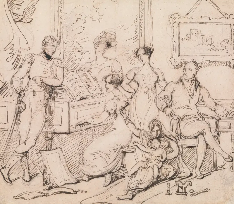 A Family Group Around a Piano av George Chinnery