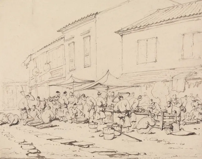 A Market Place and Crowd av George Chinnery