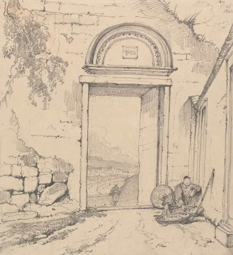 Peasant Seated by a Doorway av George Chinnery