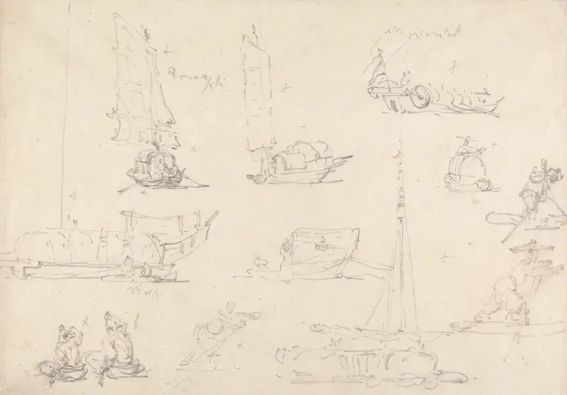 Studier av kinesiska djonker och båtmän av George Chinnery