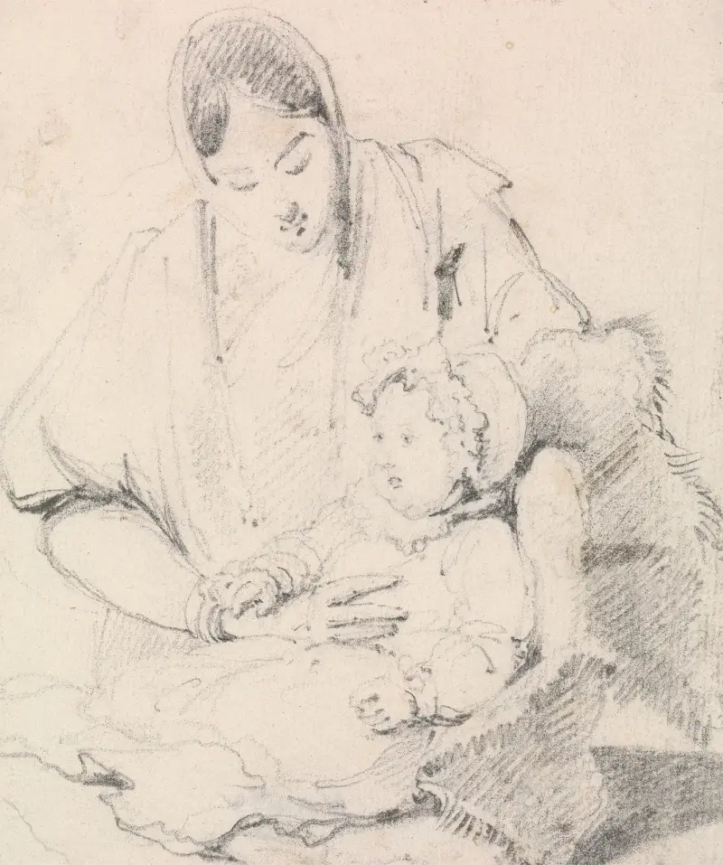 Young Indian Nurse with English Child av George Chinnery