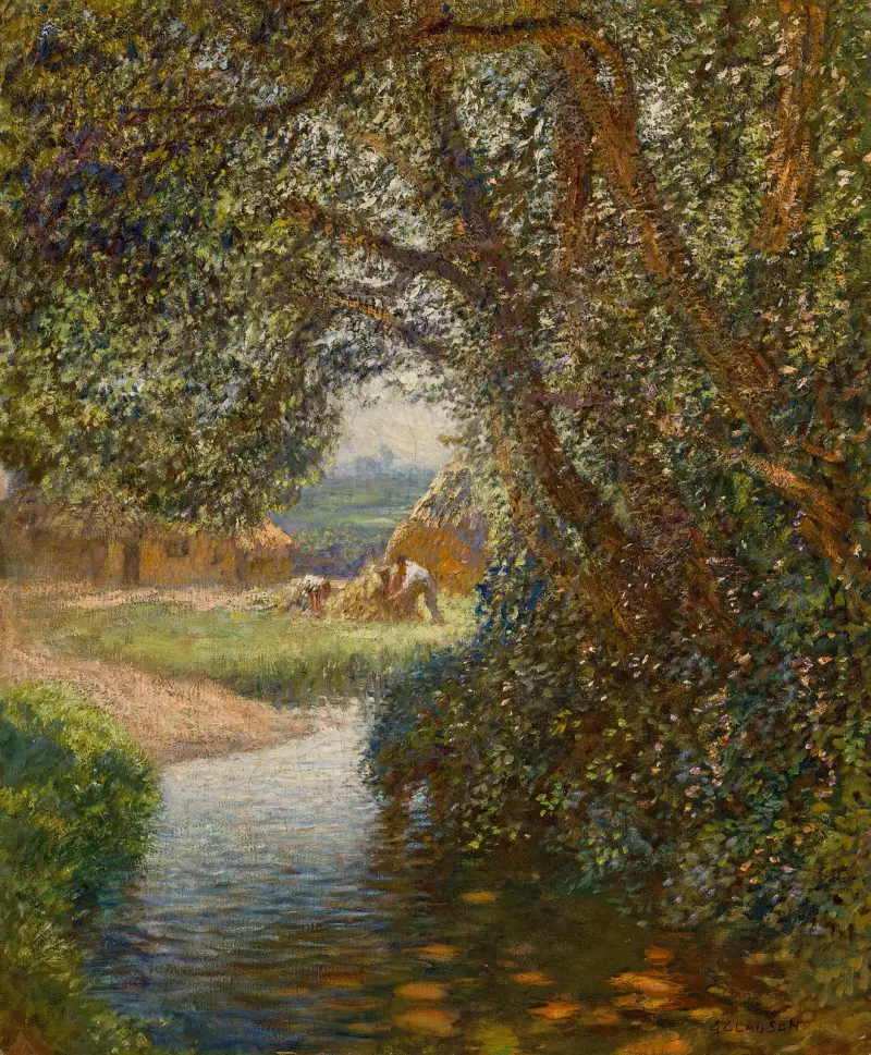 Heumacher am Bach von Sir George Clausen