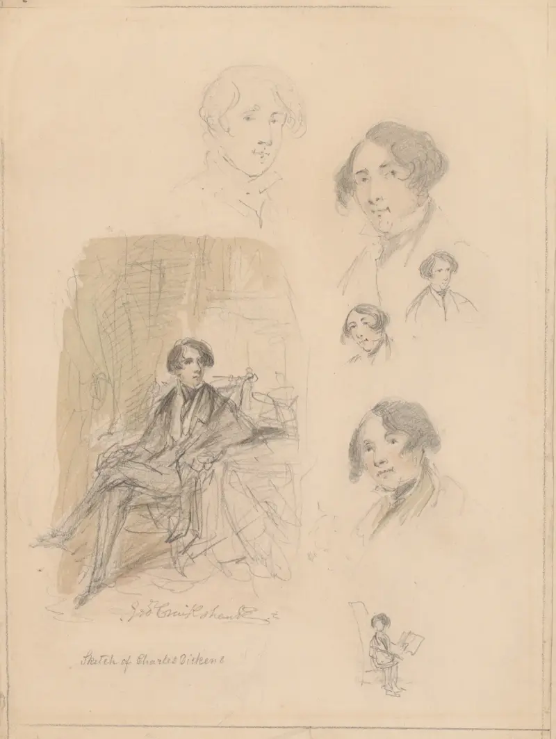 Charles Dickens; 7 original pencil sketches av George Cruikshank