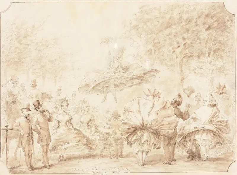 ‘Taking the Air’ in Hyde Park (verso) av George Cruikshank