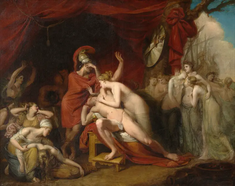Achilles, frantic for the loss of Patroclus, rejecting the consolation of Thetis av George Dawe
