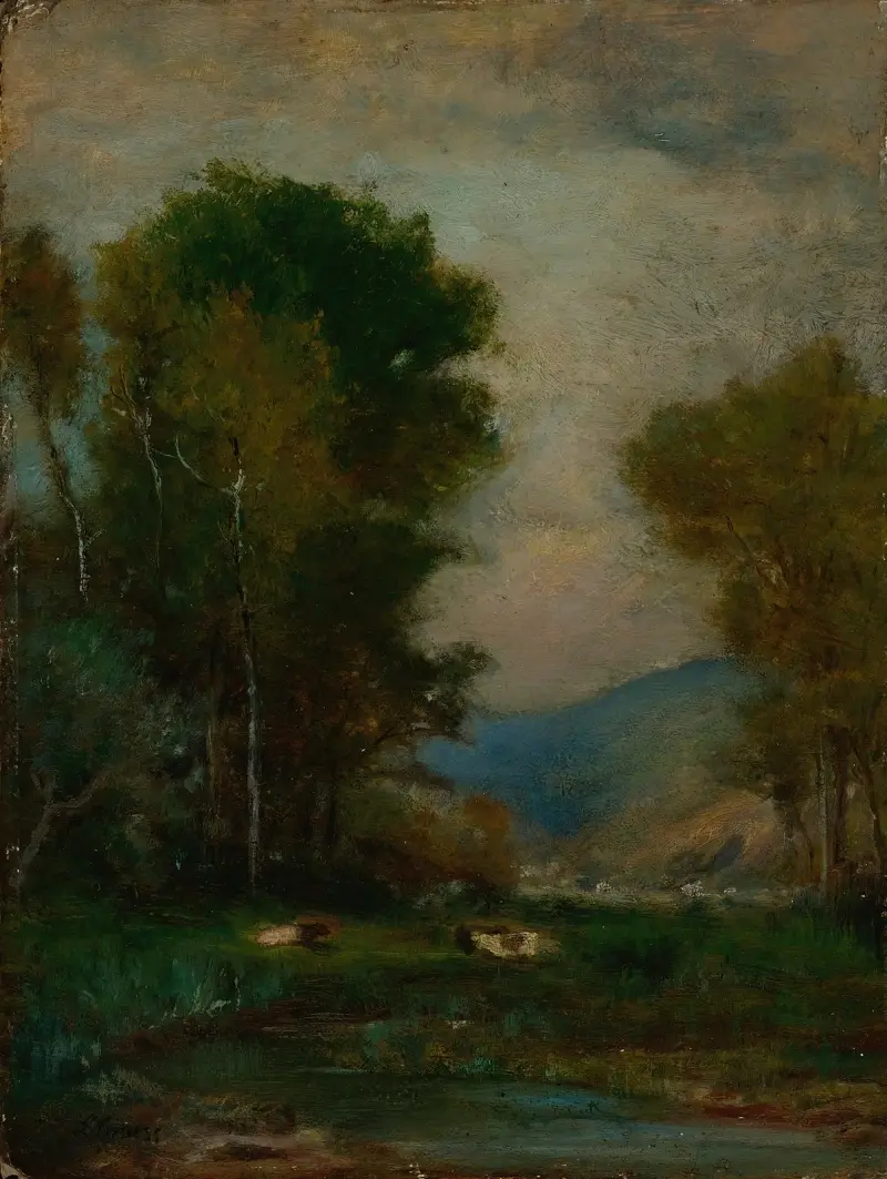 Kor vid en bäck av George Inness