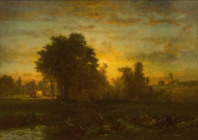 Gård vid solnedgång av George Inness