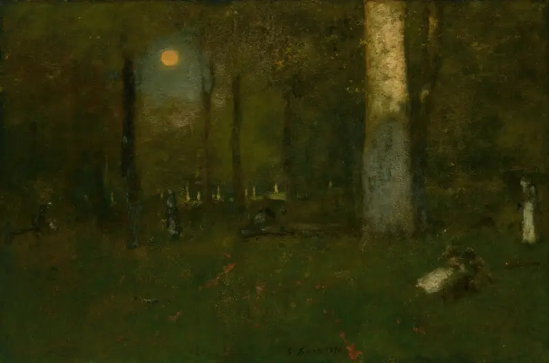 Picknick i skogen, Montclair, New Jersey av George Inness