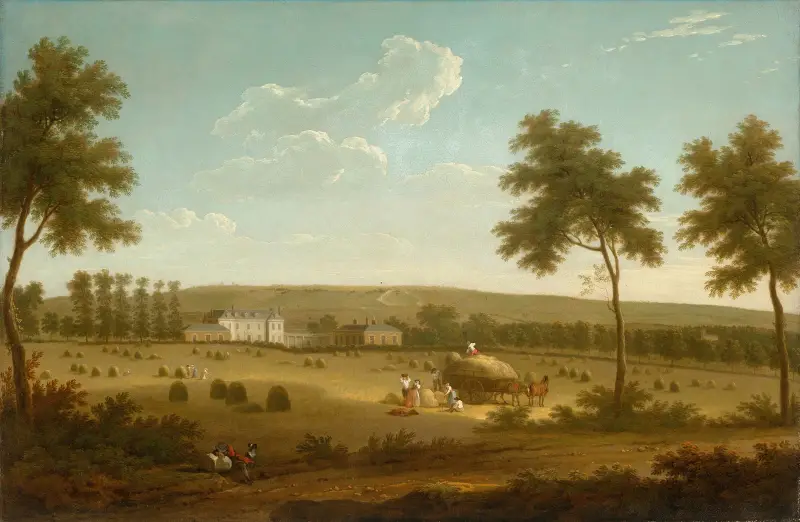 A South-east view of Leybourne Grange, Kent av George Lambert