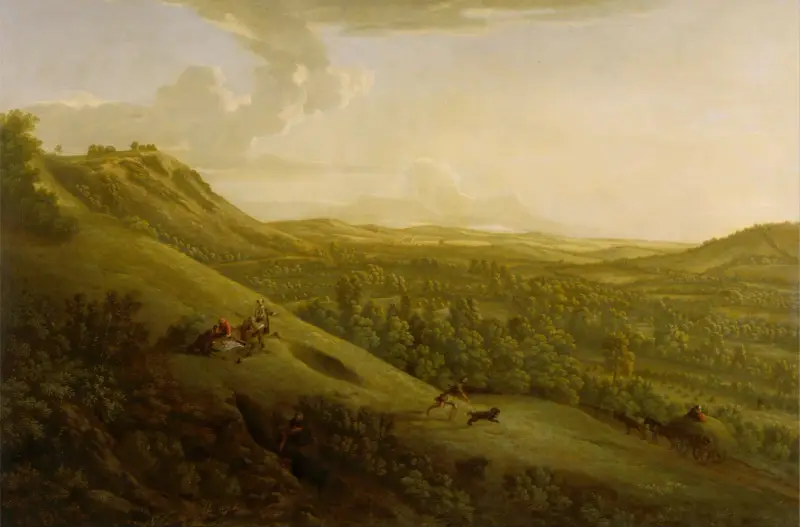 Box Hill, Surrey, with Dorking in the distance av George Lambert