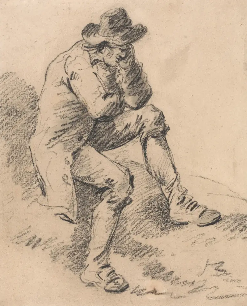 Man sittande på en bank av George Morland