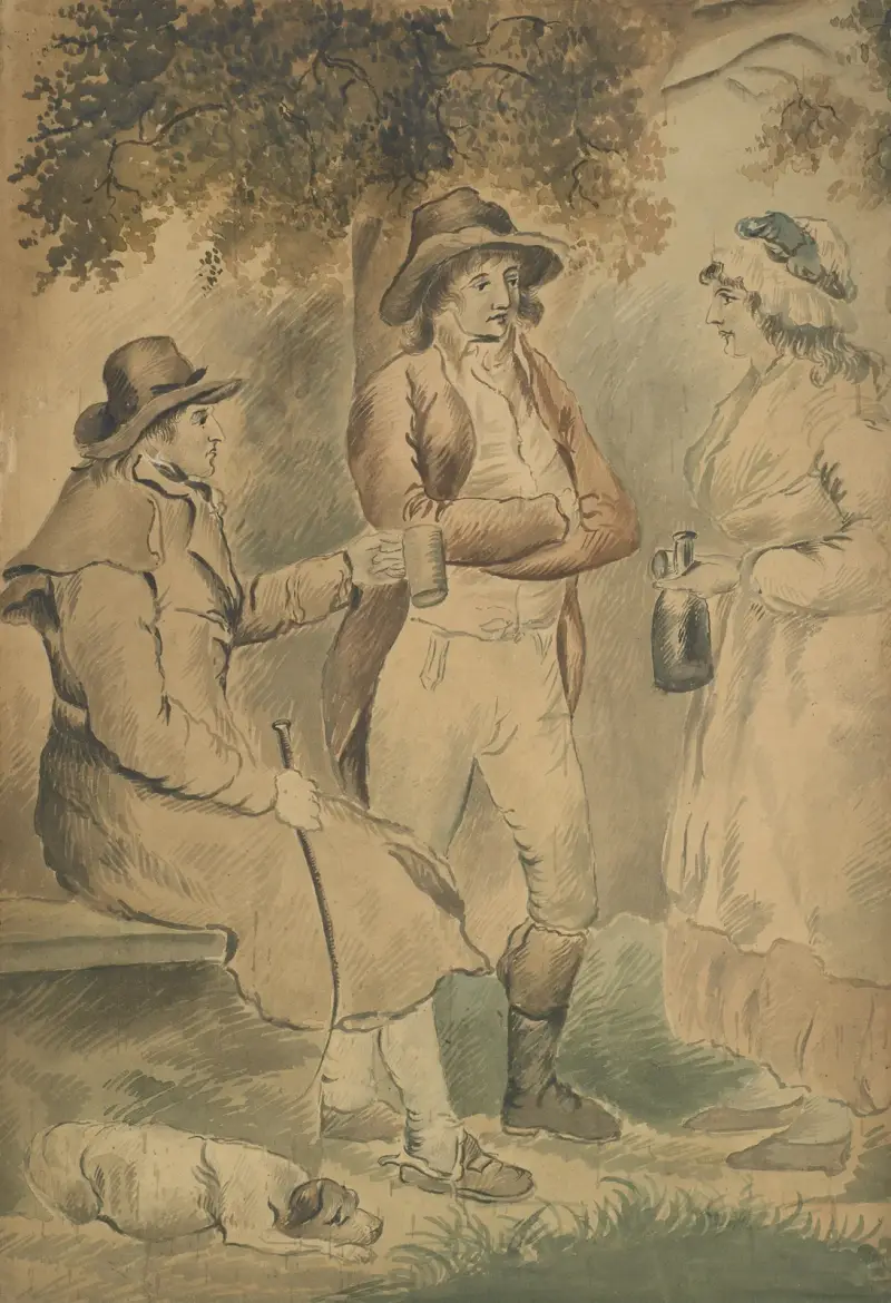 Tre figurer och en hund av George Morland