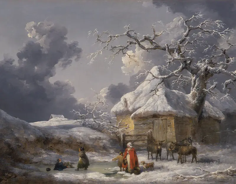 Vinterlandskap med figurer av George Morland