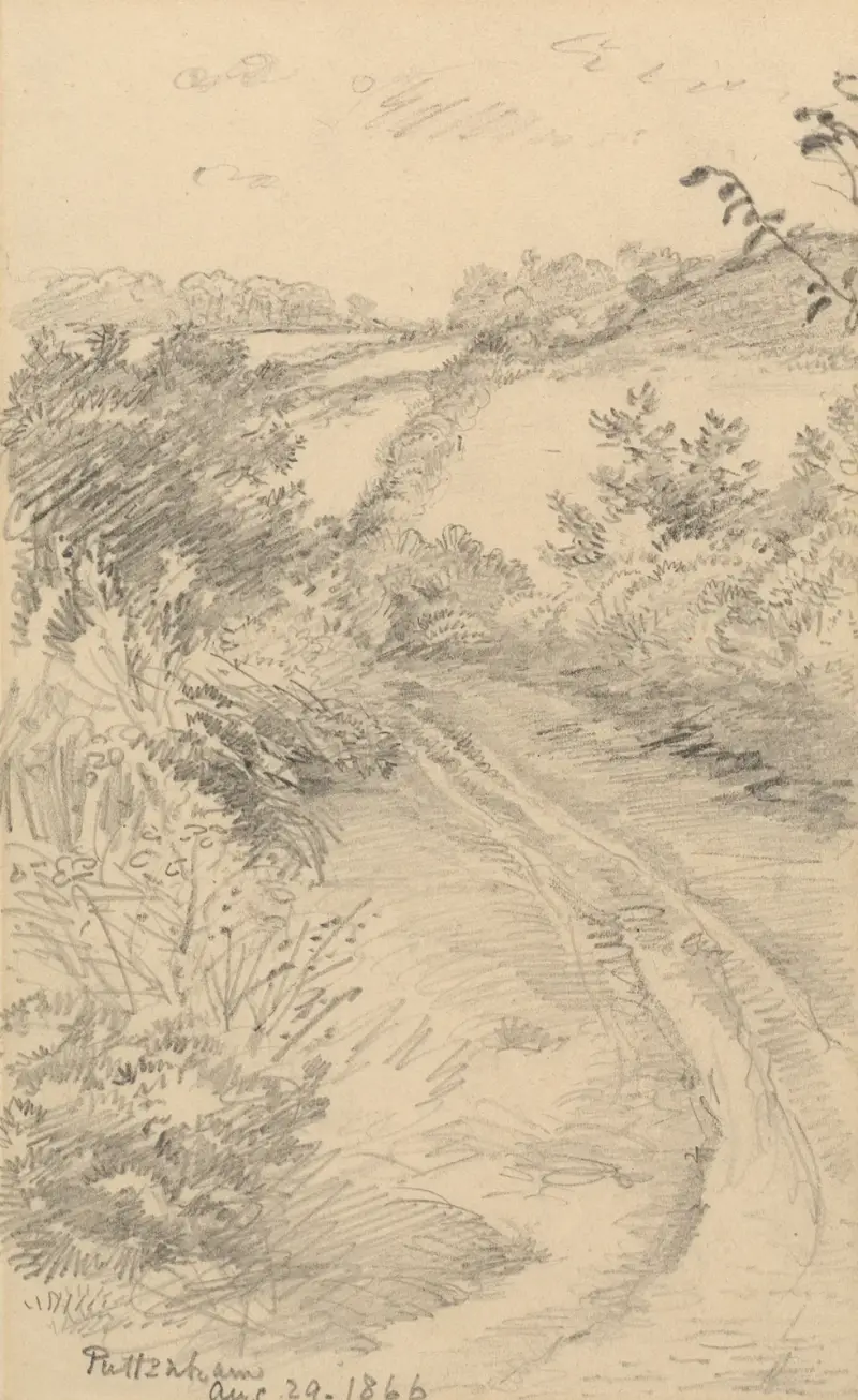 A Bushy Lane with a Field Beyond av George Richmond