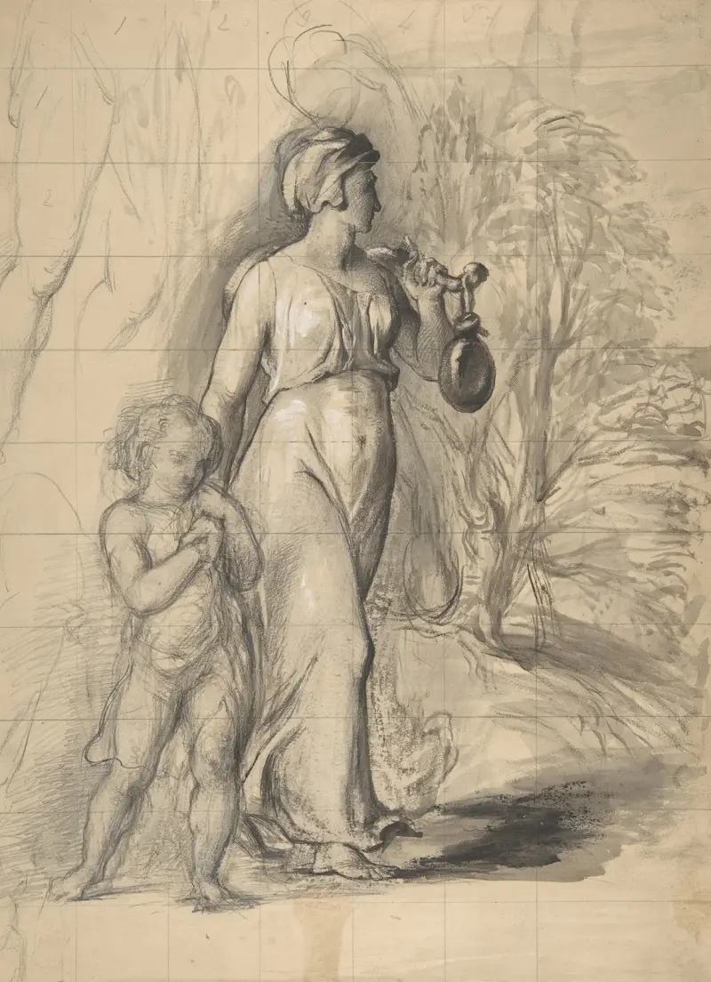 Hagar and Ishmael in the Wilderness av George Richmond