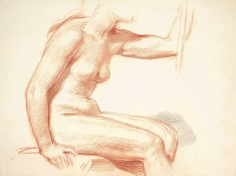 Studie av kvinnlig nakenmodell, sittande av George Richmond