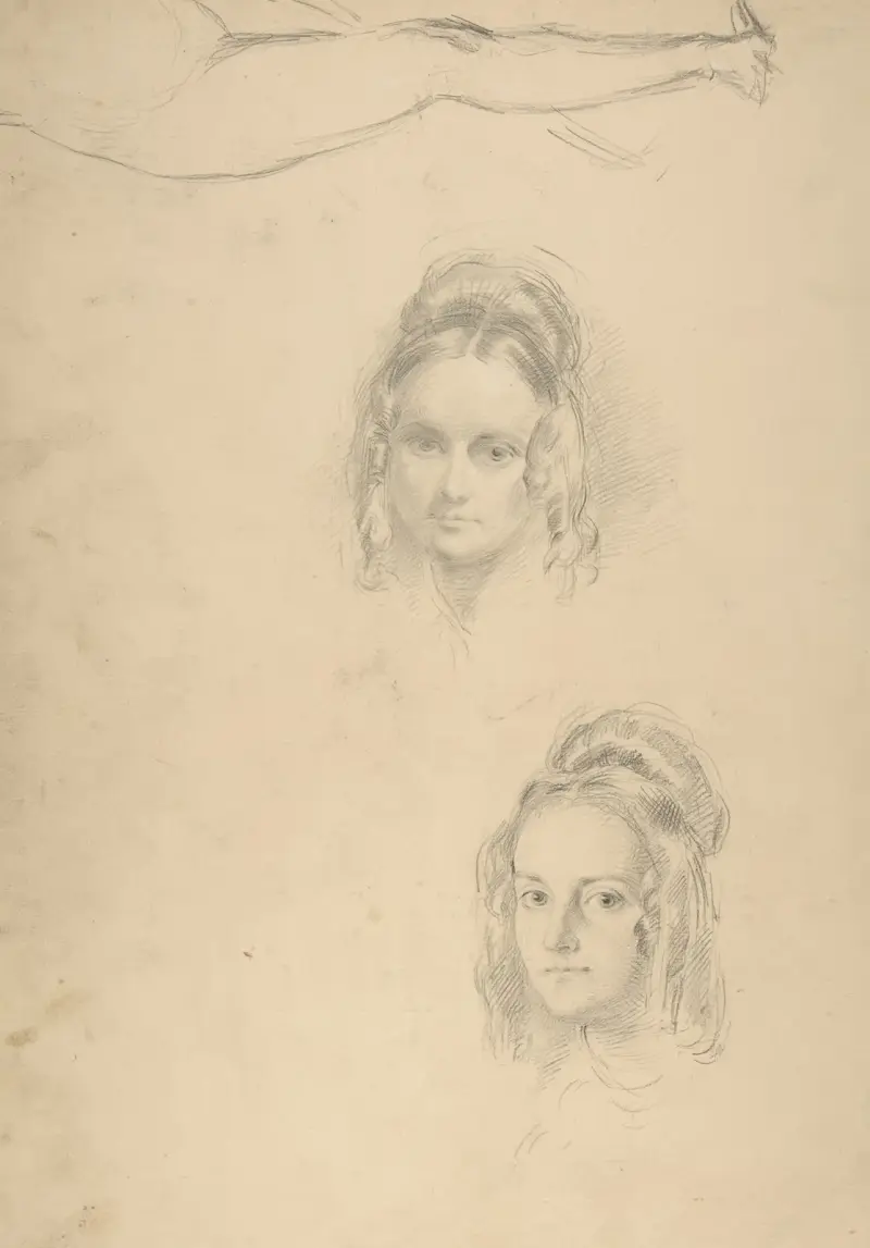 Two Portrait Studies of the Artist’s Wife, and a Study of a Leg and Torso av George Richmond