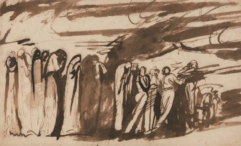 En procession av de fördömda: Studie för de fördömda i Dantes 'Inferno' av George Romney