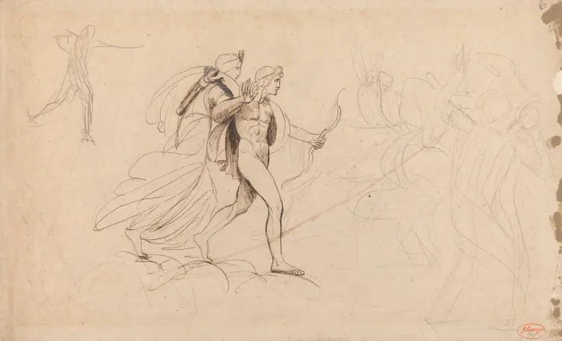 Apollo och Diana för 'Niobes barns undergång' av George Romney