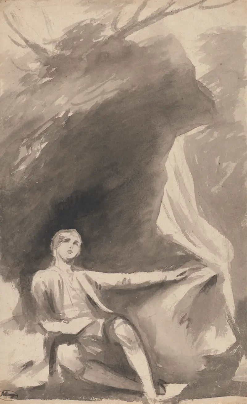 Boy Seated beneath a Rock av George Romney