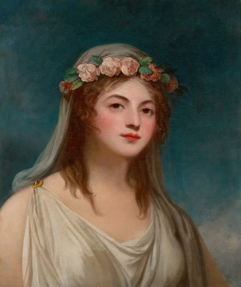 Porträtt av en dam, traditionellt identifierad som Emma Hamilton av George Romney