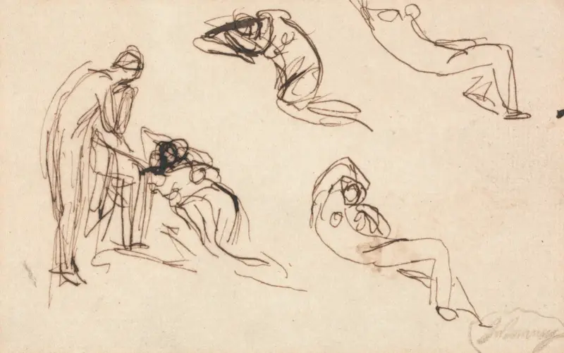 Standing Figure and Four Reclining Figures av George Romney