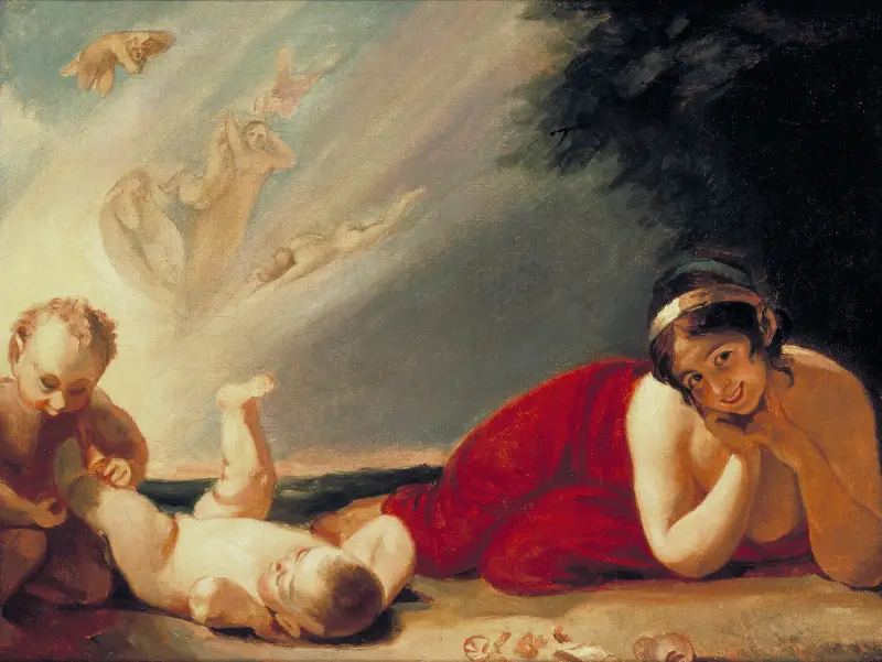 Study for Titania, Puck and the Changeling av George Romney