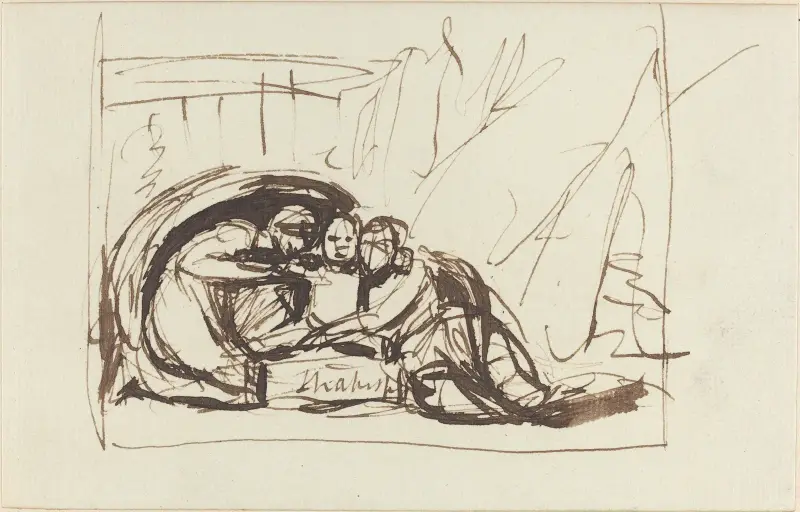 Den unge Shakespeare vårdad av komedi och tragedi av George Romney