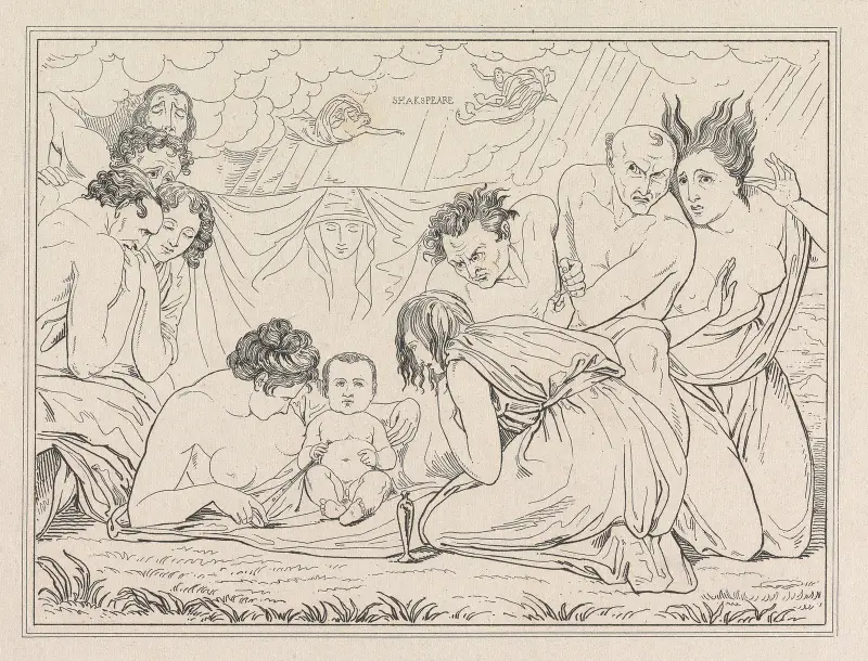 Den unge Shakespeare med Naturen och Passions av George Romney