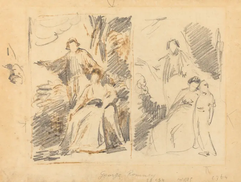 Två studier till ett porträtt av familjen Warren av George Romney