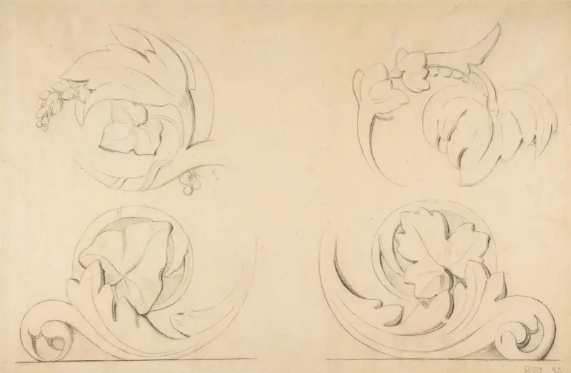 Architektonische Motive; vier Ranken von Georges Seurat