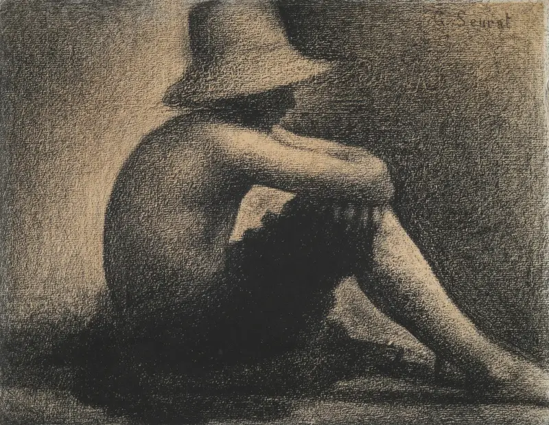 Seated Boy with Straw Hat, study for Bathers at Asnières av Georges Seurat