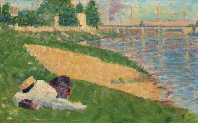 The Seine with Clothing on the Bank (Study for  Bathers at Asnières ) av Georges Seurat