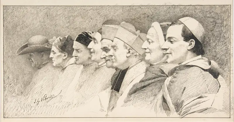 Åtta kyrkomäns huvuden av Jehan Georges Vibert