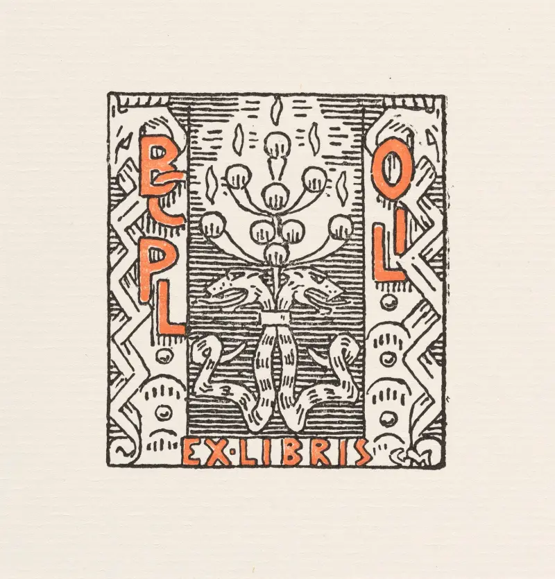 Bookplate of O.J. Larsen av Gerhard Munthe