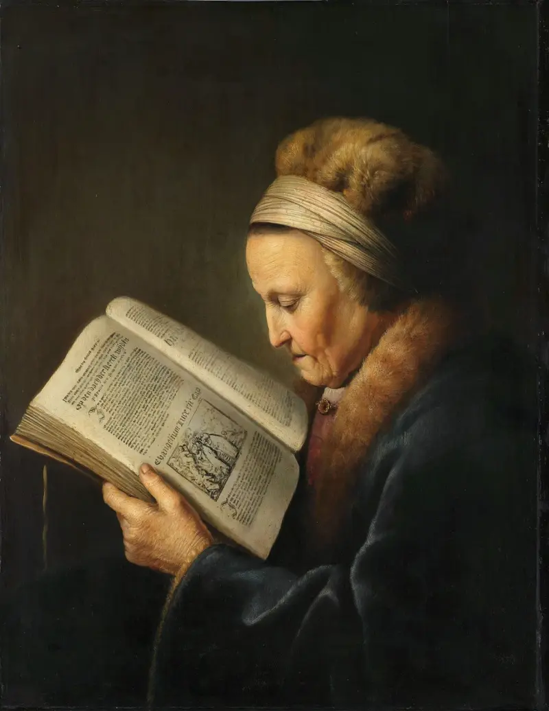 Alte Frau beim Lesen von Gerrit Dou