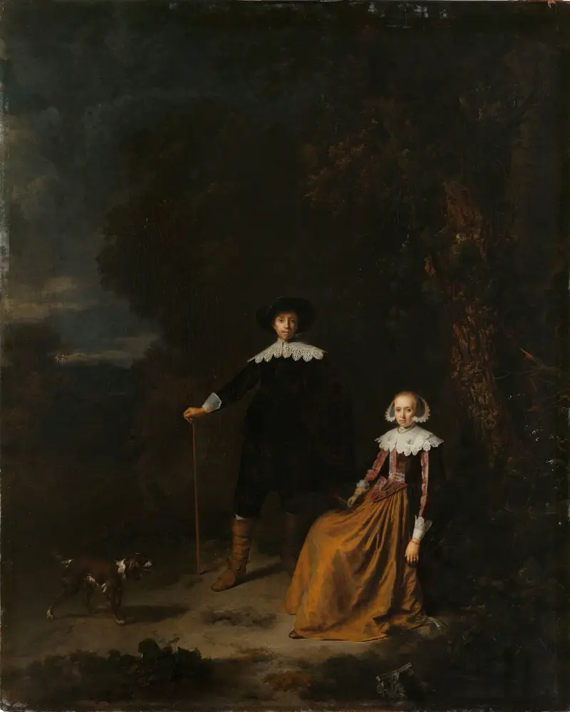 Porträtt av ett par i ett landskap av Gerrit Dou